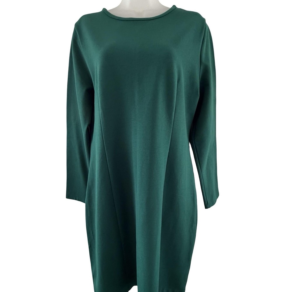J Crew Dress Womens Large Green Long Sleeve Ponte Knit Sheath Knee Length Jewel - Picture 13 of 16